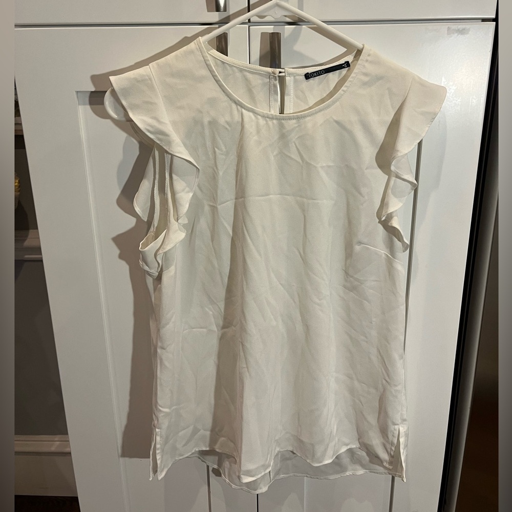 Off white chiffon tank with sleeve frills US 2 (AU 8)
